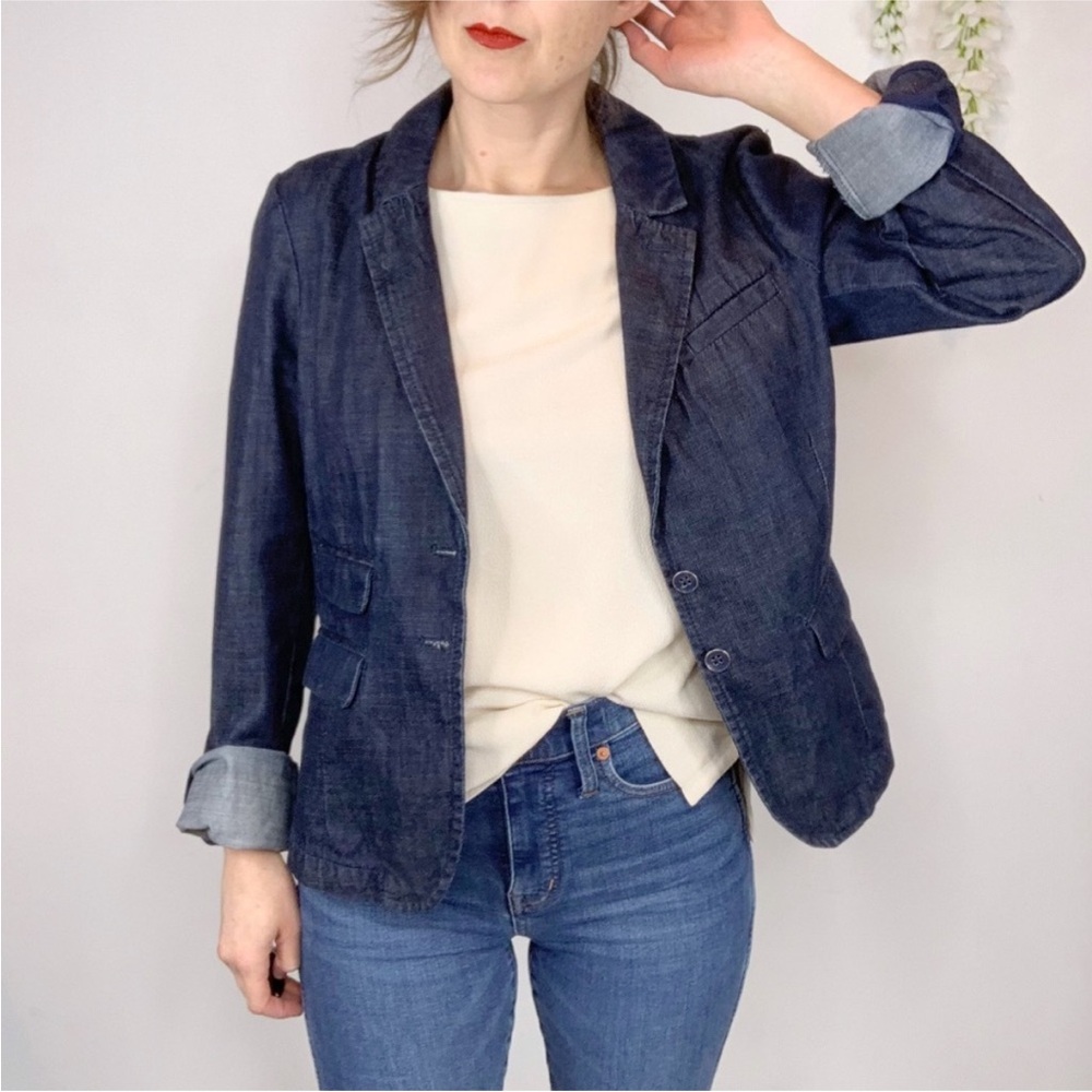 Anthropologie Pilcro Blue Denim Jean Blazer Cotton Jacket Size XS